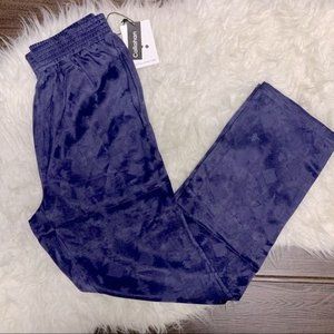 NWT Callahan Navy Printed Silky Lounge Trouser Womens Size XS Pants Boho Casual